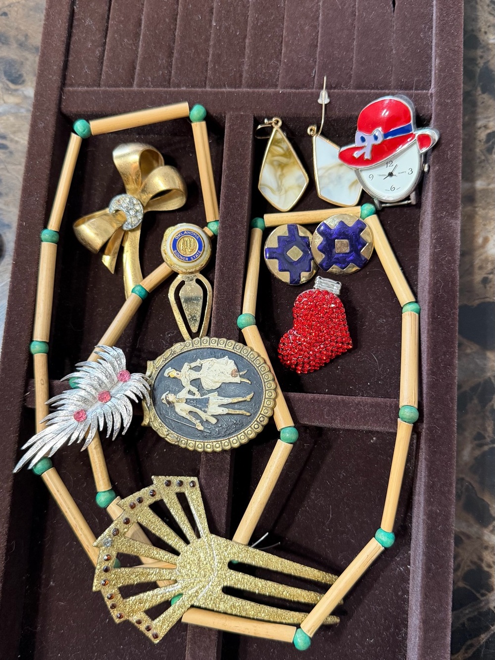 Assorted Women’s Fashion Brooch Necklace Set in Gold, Red, Purple, White